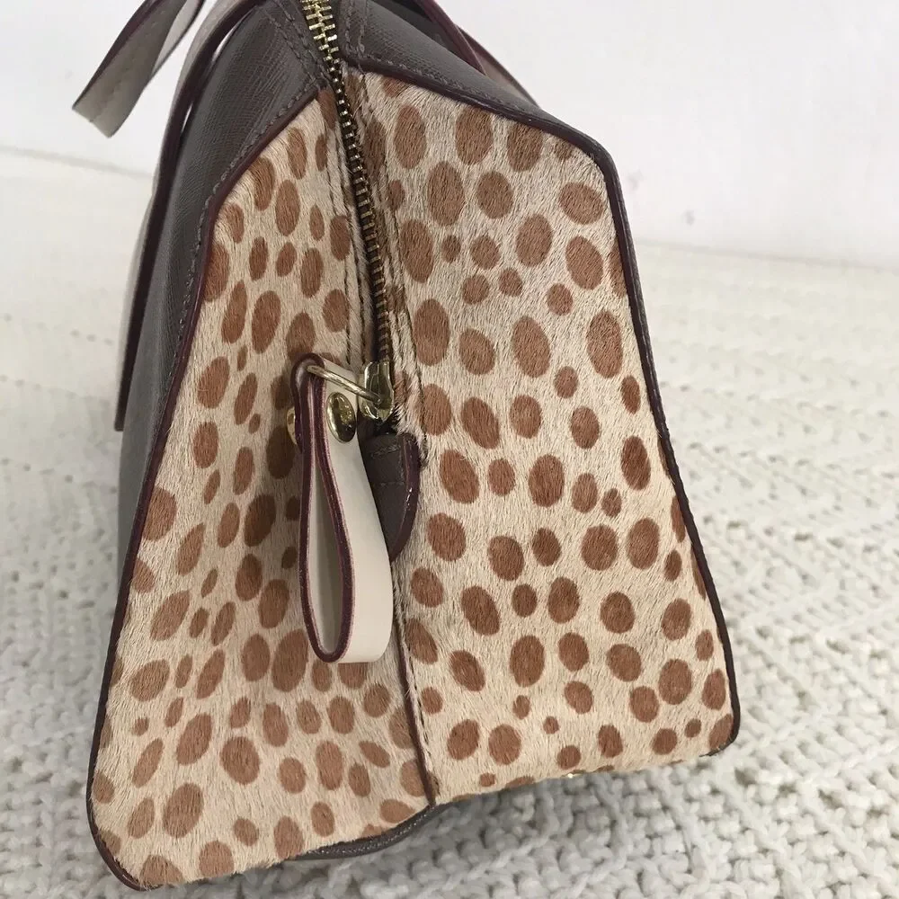 Kate Landry Leopard Print Faux Pony Hair  Barrel Bag Boho Luxury Cowgirl